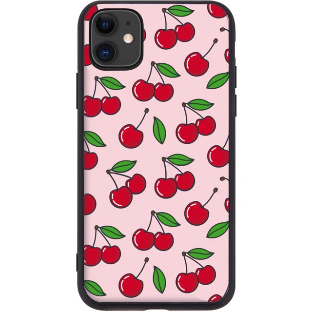 Funda para iPhone 11 de 6,1 pulgadas, diseño lindo de cereza rosa+cubierta a prueba de golpes, diseñada para iPhone 11 para niñas y mujeres