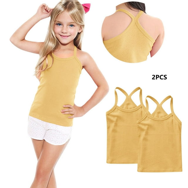 Miqool 2 Pack Girls Tank Tops Racerback Spaghetti Strap Base Layering T-Shirt Summer Casual Sleeveless Running Athletic Tees