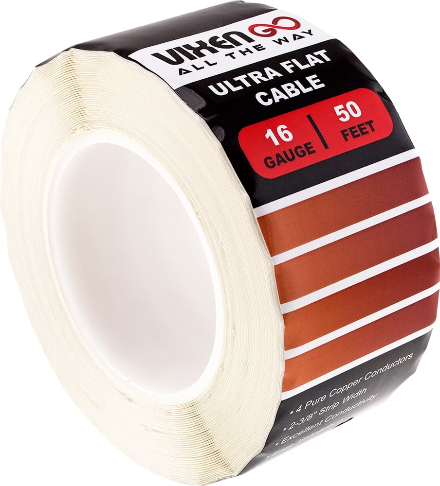 VIXEN GO Hidden Flat Wire 4 Conductor 16 Gauge Paintable Cable for Audio Speakers, Smart Doorbell, LED LIGHTING, LOW Voltage Appliances 50FT