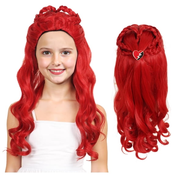 Long Red Synthetic Cosplay Costume Wig Rise of Red Wig with Braided Heart Detail for Halloween Party Role Play Show