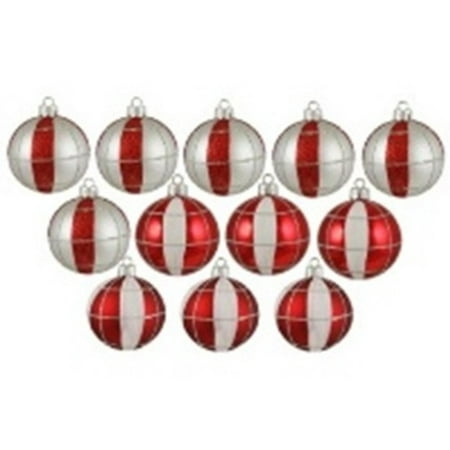 12ct Peppermint Twist Shatterproof Silver White & Red Striped and ...