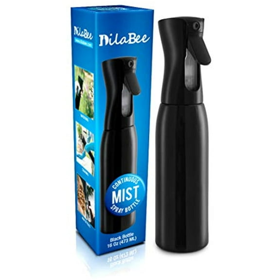 Continuous Mist Empty Black Spray Bottle For Hair - Salon Quality 360 Water Misting Sprayer - Pressurized Aerosol Stylist Spray Mister BPA Free (16 Oz)
