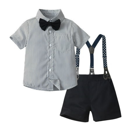 

2 Piece Sets for Kids 10-12 Boy Toddler Boys Short Sleeve Prints T Shirt Tops Suspenders Shorts Child Kids Gentleman Outfits Toddler Kid Boys Clothes A-Grey