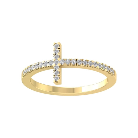 Araiya Fine Jewelry 14K Yellow Gold Round-shape Lab Grown Diamond Cross Band Ring ( 1/8 cttw, D-F Color, VS Clarity) Size 8.5