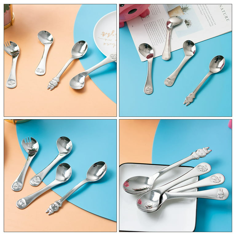 PINXOR Self Feeding spoonBaby Feeding Training Spoon Stainless Steel Baby Utensils Spoon Self-Feeding Spoon