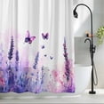 thumbnail image 2 of Purple Blue Lavender Fabric Shower Curtain Flowers Butterfly Washable Shower Curtains for Bathroom, Waterproof Bath Curtain with Hooks Home Decor 36x72in, 2 of 8