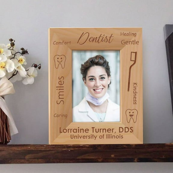 Dentist Personalized Wooden Picture Frame 3 1/2" x 5" Brown (Vertical)