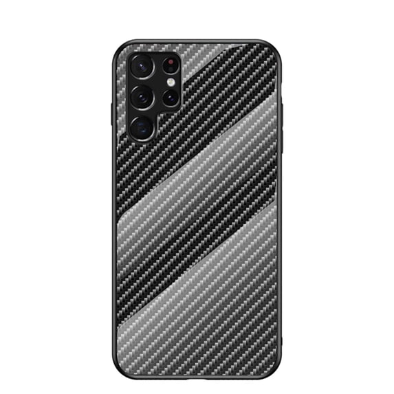 SaniMore Cover Compatible with Samsung Galaxy S22 Ultra 6.8" 2022, Rugged Carbon Fiber Glass Backplane Shockproof TPU Bumper Luxury Eye-catching Anti-drop Heavy Duty Protective Case, Black