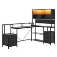 thumbnail image 5 of Sioweci 75" L Shaped Gaming Desk with Fabric Drawers & Shelves,Easy to Assemble Computer Desk with LED Lights, Power Outlet and PC Stand,Home Office Desk for Gaming Room Bedroom,Black, 5 of 11