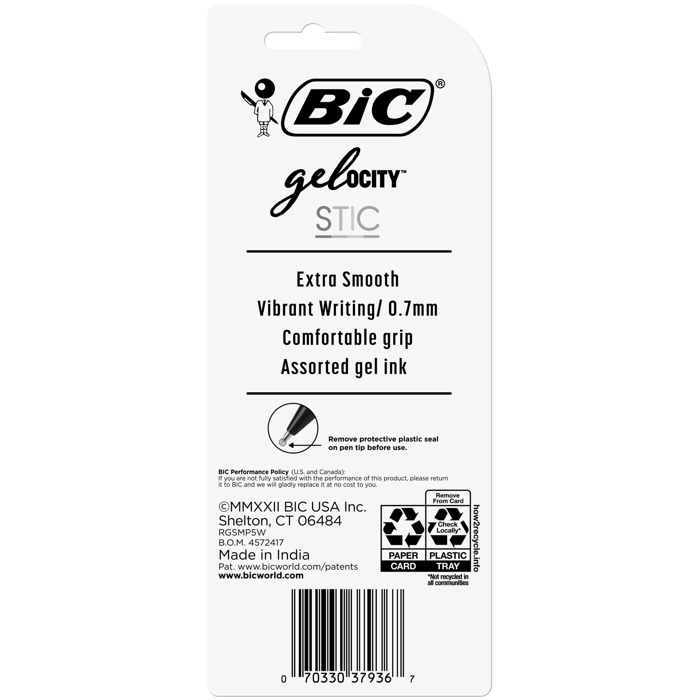 (12 pack) BIC Gelocity Stic  Gel Pens, Medium Point (0.7mm), Assorted Colors, 5-Count