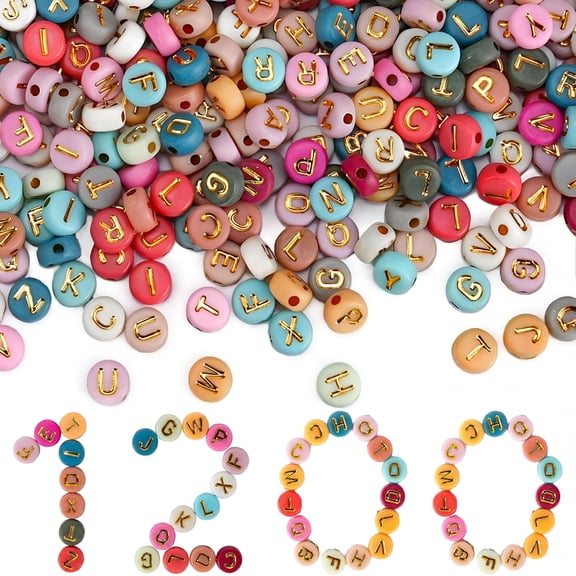 DESIGNICE Colorful Acrylic Letter Beads 4x7mm Gold Alphabet for Bracelet Making Jewelry DIY Friendship Crafts