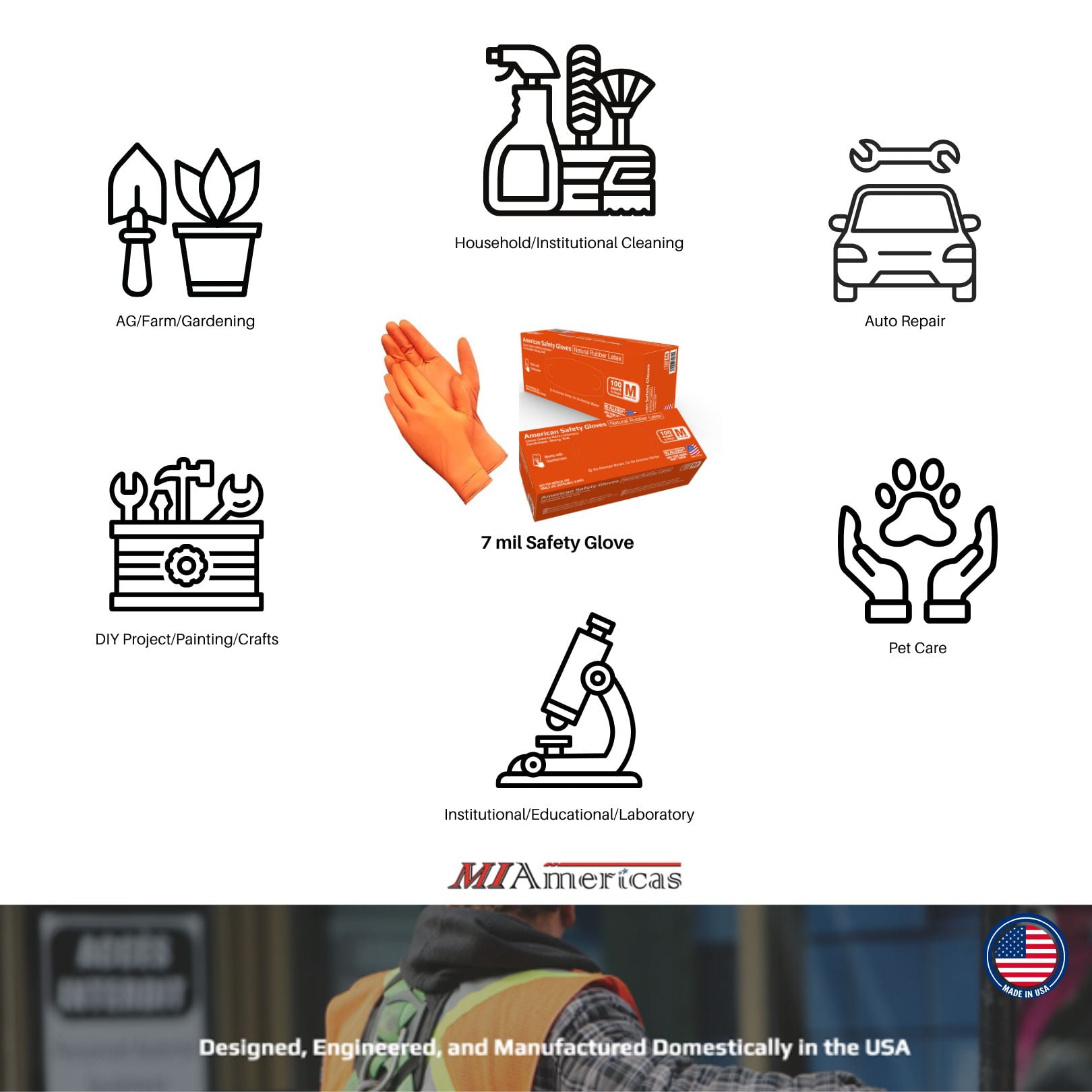 American Safety Glove  Latex Disposable Low Protein Natural Rubber Non-Allergy 7 MIL 100CT Orange Large