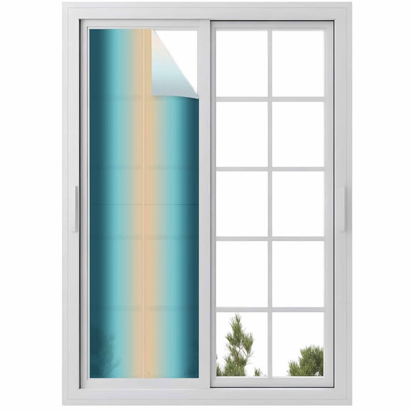 Reusable Static Cling Window Tints, Teal Blue Khaki Ombre Window Privacy Film Frosted, Modern Abstract Art Gradient Heat Control Windows Films for Offices, Balcony, 29.5 x 118 Inches