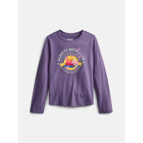Wonder Nation Girls Embellished Tee with Long Sleeves, Sizes 4-18 & Plus