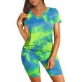 thumbnail image 2 of WAYUTE Womens 2 Piece Outfits Short Sleeve V Neck Stretchy Slim Fit Casual Sports Athletic Yoga Tie Dye Crop Top Shorts Set, 2 of 6