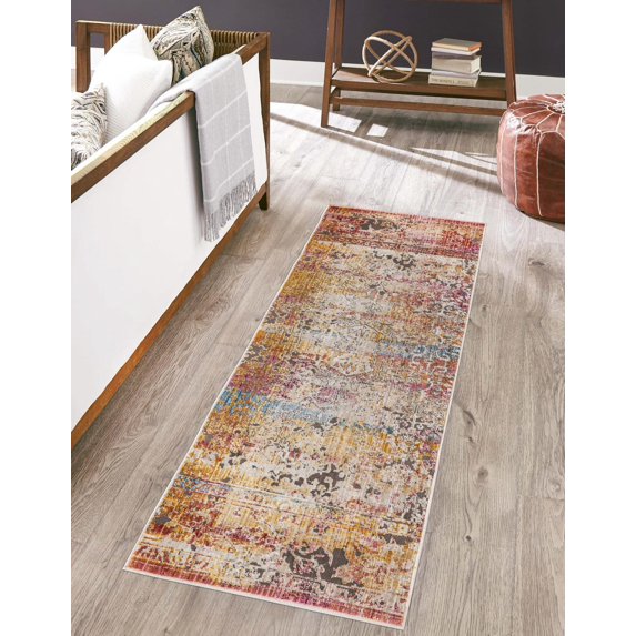 Rugs.com Deepa Collection Rug – 8 Ft Runner Multi Medium Rug Perfect For Hallways, Entryways