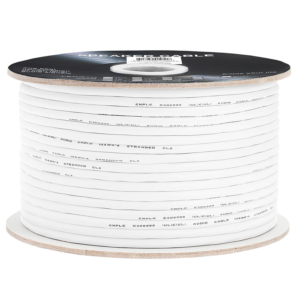 Cmple - 14AWG Speaker Wire Cable with 4 Conductor Speaker Cable (CCA) Copper Clad Aluminum CL2 Rated In-Wall Speaker Wire - 250 Feet, White - image 3 of 6