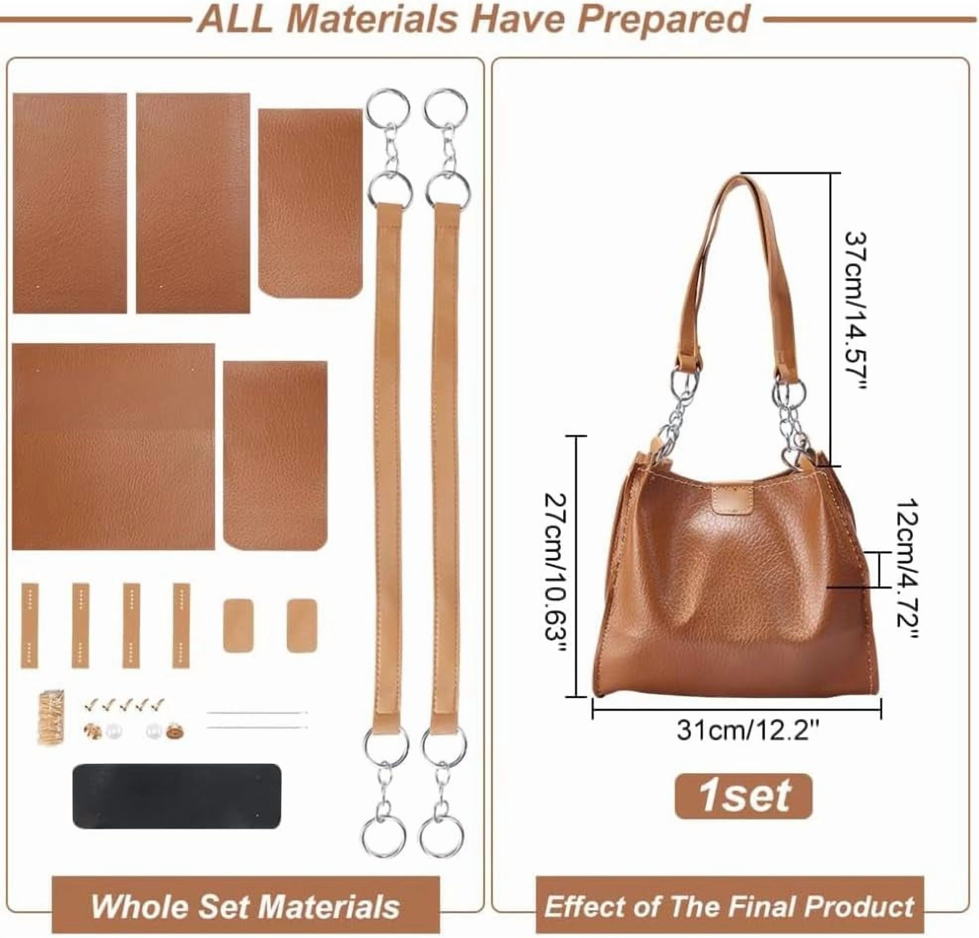 DIY Shoulder Bag Making Kits PU Leather Handag Making Kit for Women Large Capacity PU Leather Tote Working Kit with Bag Sewing Kit for Shoulder Bag Birthday Gift 12.2x4.7x10.6 Inch Camel for DIY