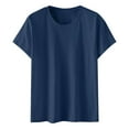 thumbnail image 4 of JUUYY Plus Size Tops for Women Cute Short Sleeve Solid Color Round Neck Basic Workout Tees Shirt Loose Oversized Blouse Navy L, 4 of 5