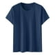 thumbnail image 5 of Blusas Umfun para mujer, cuello redondo liso, manga corta, blusa informal versátil, azul marino, talla XL, 5 of 5