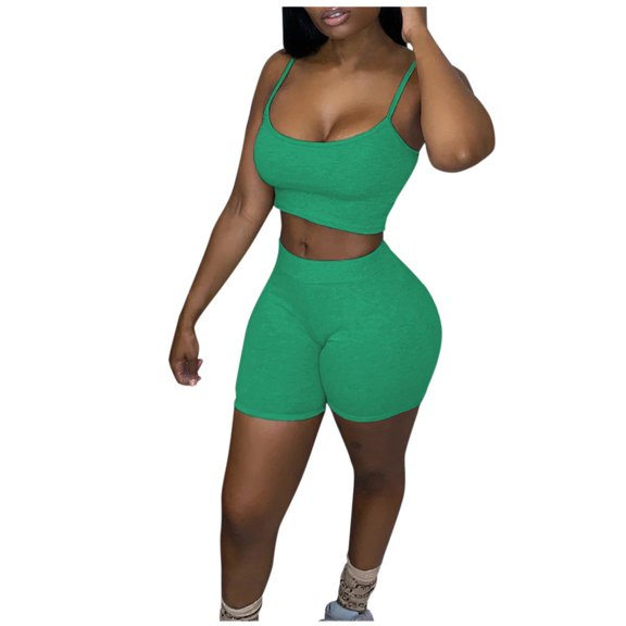 REALiKUN Women's Yoga Outfit Seamless Workout Set High Waist Exercise Shorts Pants Gym Tracksuits Green M