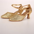 thumbnail image 3 of Dakaela Women Latin Dance Shoes Closed Toe Rhinestone Salsa Tango Ballroom Dancing Heeled Pumps Gold 8.5, 3 of 6