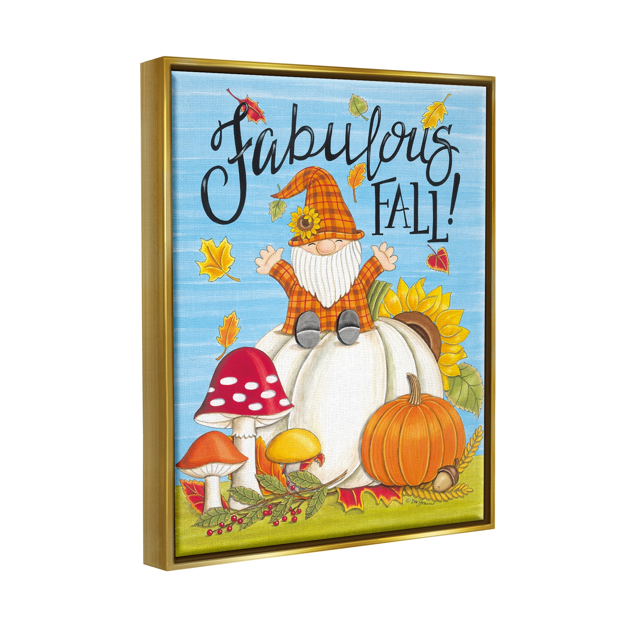 Stupell Industries Fabulous Fall Gnome Holiday Painting Gold Floater Framed Art Print Wall Art, 25 x 31