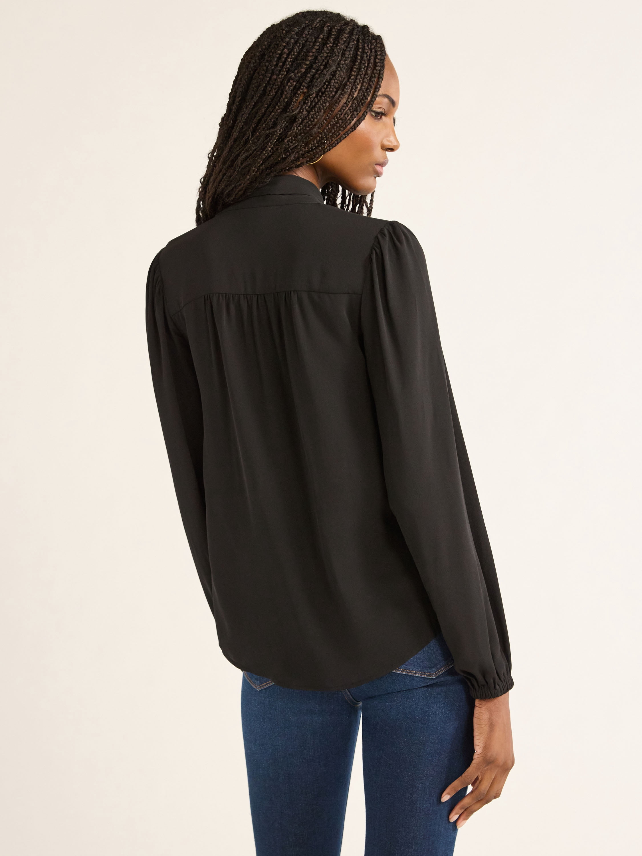 Sofia Jeans Women's Bow Blouse with Long Sleeves, Sizes XS-XXXL