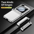thumbnail image 3 of Luxury Double Hinge Protection Case Compatible with Samsung Galaxy Z Flip 5 5G with S Pen & Holder, Full Body Protective PU Leather + Plating PC Cover for Samsung Galaxy Z Flip 5, Silver + White, 3 of 7