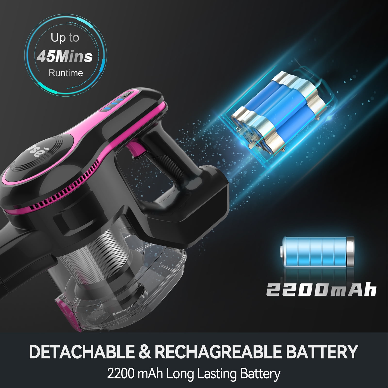INSE Lightweight Cordless Stick Vacuum Cleaner 25kPa with 45min Runtime for Carpet Floor Pet Hair N520/N5T  (图3) INSE Lightweight Cordless Stick Vacuum Cleaner 25kPa with 45min Runtime for Carpet Floor Pet Hair N520/N5T  (图3)