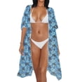 thumbnail image 2 of Xoenoiee Tropical Palm Tree Pattern Women Swimsuit Cover Up Kimono Cardigan Half Sleeve Bathing Suit Cover Ups Hibiscus Flower Design Loose Fit Bikini Swimwear Coverups for Summer Beach Vacation, 2 of 7