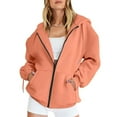thumbnail image 3 of Fiaer,Womens Oversized Casual Jackets,Full Zip Long Sleeve Hoodies for Women,Women's Drawstring Trendy Loose Fit Hooded Sweatshirts Orange L, 3 of 4