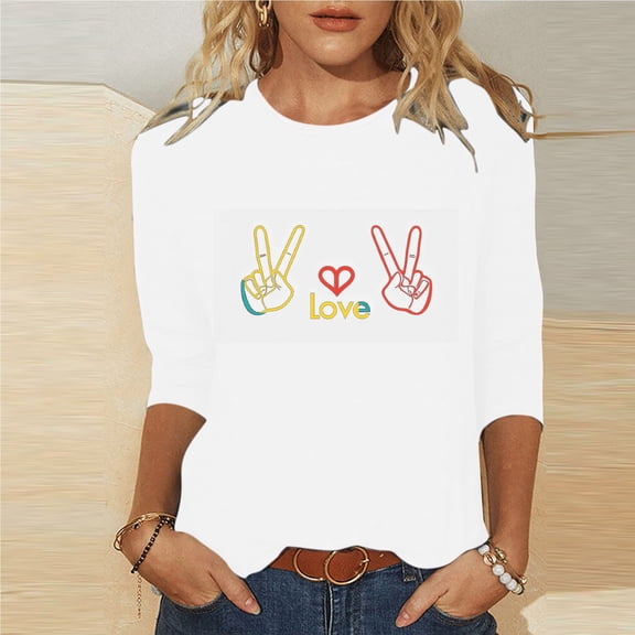 Mifsaly Plus Size Valentines Tops for Women 3/4 Sleeve Heart Print Shirts Loose Spring Basic Tee Girlfriend Gifts Festival Blouse 2026