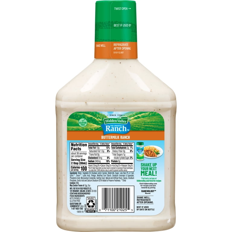 Hidden Valley Gluten Free Keto-Friendly Buttermilk Ranch Salad Dressing 36  fl oz - Walmart.com