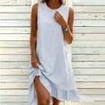 thumbnail image 2 of YuXingFu Womens Cotton Dresses Casual Mid-Length Crew Neck Plus Size Womens Dress Sleeveless Seersucker Casual Summer Light Blue S, 2 of 6