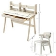 thumbnail image 7 of WILK Kids Desk , Solid Wood Children Study Desk with Chair, Reading Homework Drawing Table  Writing Desk Computer Station Built-in Bookshelf Hutch and Storage Drawers (White), 7 of 7