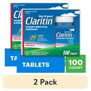 (2 pack) Claritin Allergy Relief 24 Hour Non-Drowsy Loratadine Antihistamine Allergy Medicine Tablets, 100 Count