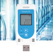 M Buder LCD USB Temperature and Humidity Data Logger, Reusable Record up to 32,000 Points, High Accuracy Sensor, Generates PDF and CSV Reports Automatically, 3.5 inches / 8.9 cm, White/Blue