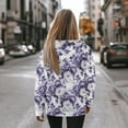 thumbnail image 3 of COEQINE Tops Oversized Women's Hoodies Sweatshirts Pullover Fashion Y2K Loose Crewneck Fit Soft Casual Wear Long Sleeves Purple Flower Hooded Sweatshirt Outfits Clothes, M, 3 of 7
