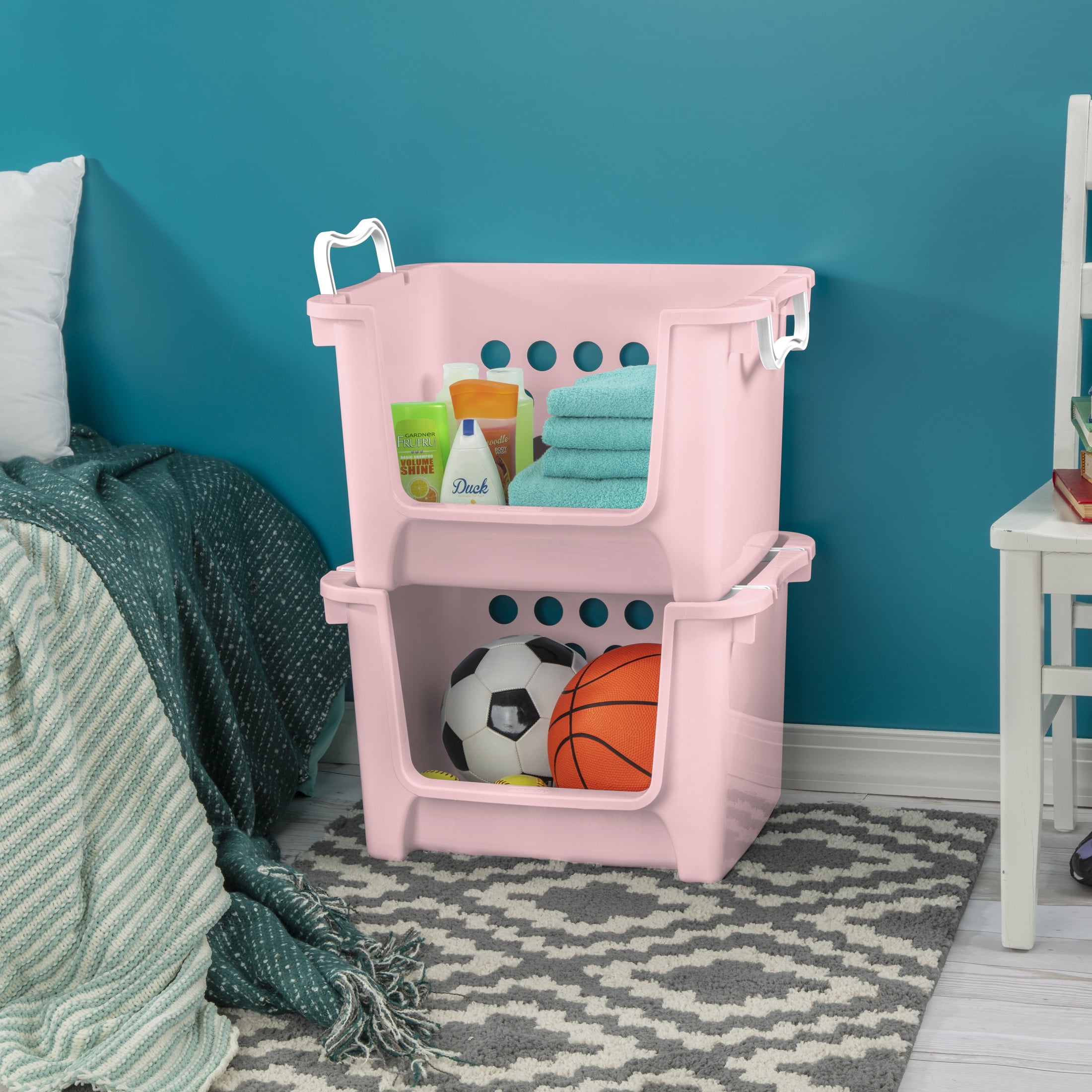 Your Zone Kids Open Front Stacking Toy Storage Bin with Handles