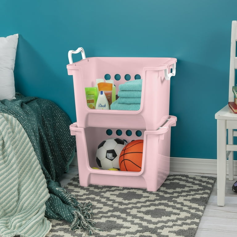 Your Zone Kids Open Front Stacking Toy Storage Bin with Handles