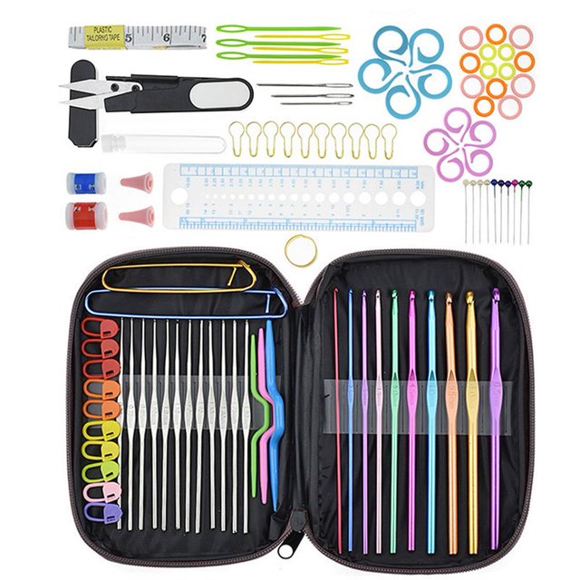 Cuadros Decorativos Juego de agujas de ganchillo para manualidades conjunto de herramientas para Likrtyny tejer Kit de manualidades de costura con funda de cuero 100 Uds.