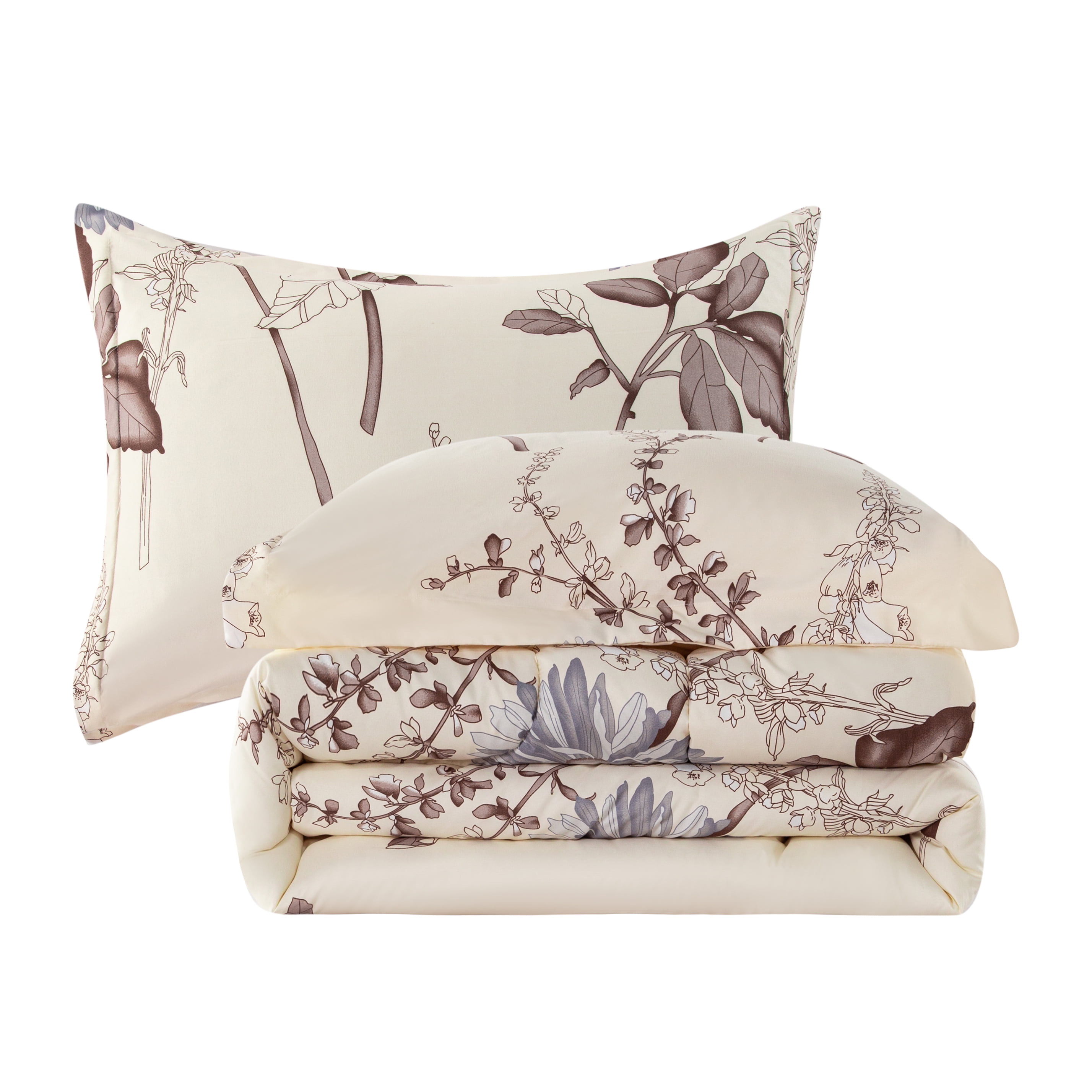 Marina Decoration Home Decor Parure de lit ultra douce et luxueuse en duvet d'oie, motif floral bleu et crème