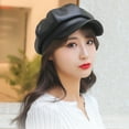 thumbnail image 3 of SPRING PARK Beret Caps for Women, Faux Leather Octagon Cabbie Painter Hat Beret Cap for Outdoor, 3 of 6