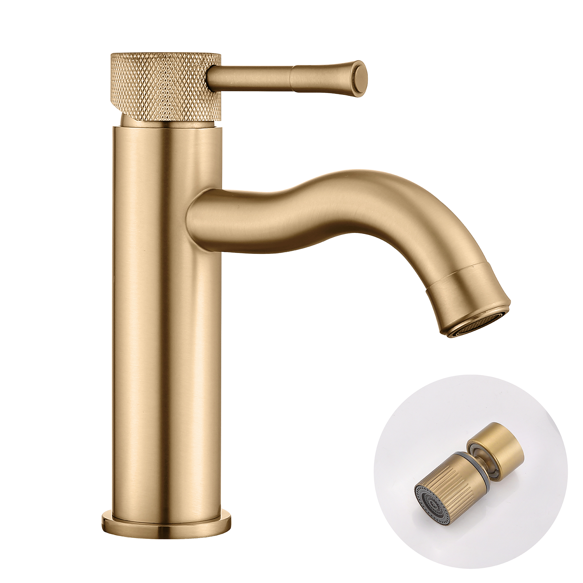 Brushed Gold Stainless Steel Single Lever Bathroom Vanity Sink Faucet with Extension Aerator for Washbasin Farmhouse Rv Vanity Lavatory  and Motorhome