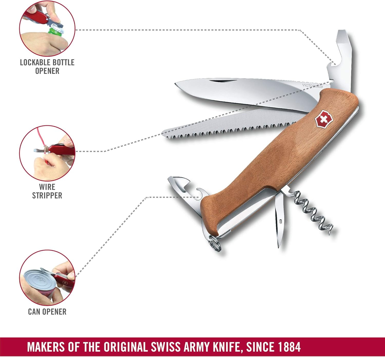 Victorinox Swiss Army Ranger Wood 55 Pocket Knife, Walnut