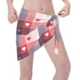 thumbnail image 3 of KLL Heart Plaid Print Women's Sarong Coverups Short Bathing Suit Wrap Skirt Beach Wrap Swimsuit Cover Ups, 3 of 6