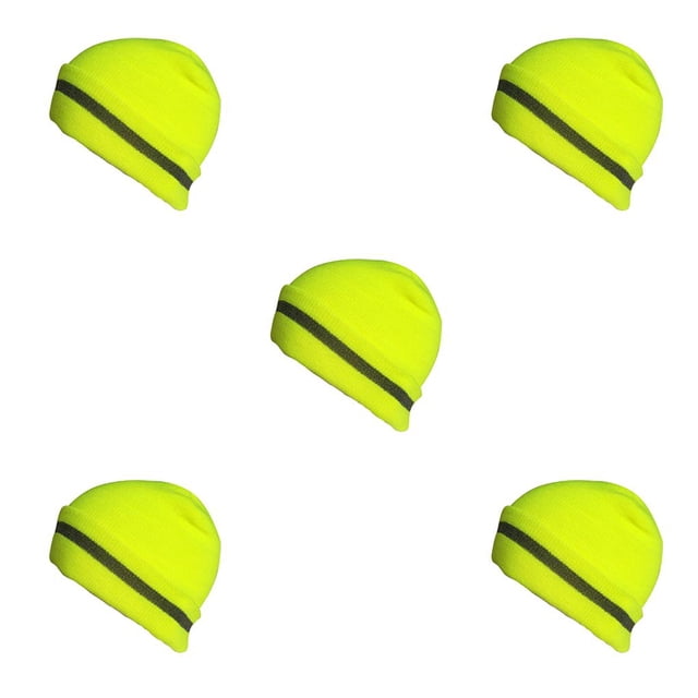 crativent Skull Caps for Men Reflective Liner Winter Beanie Thermal Multifunction Windproof Coldness for Protection Cycling Skiing Neon Yellow 5Set