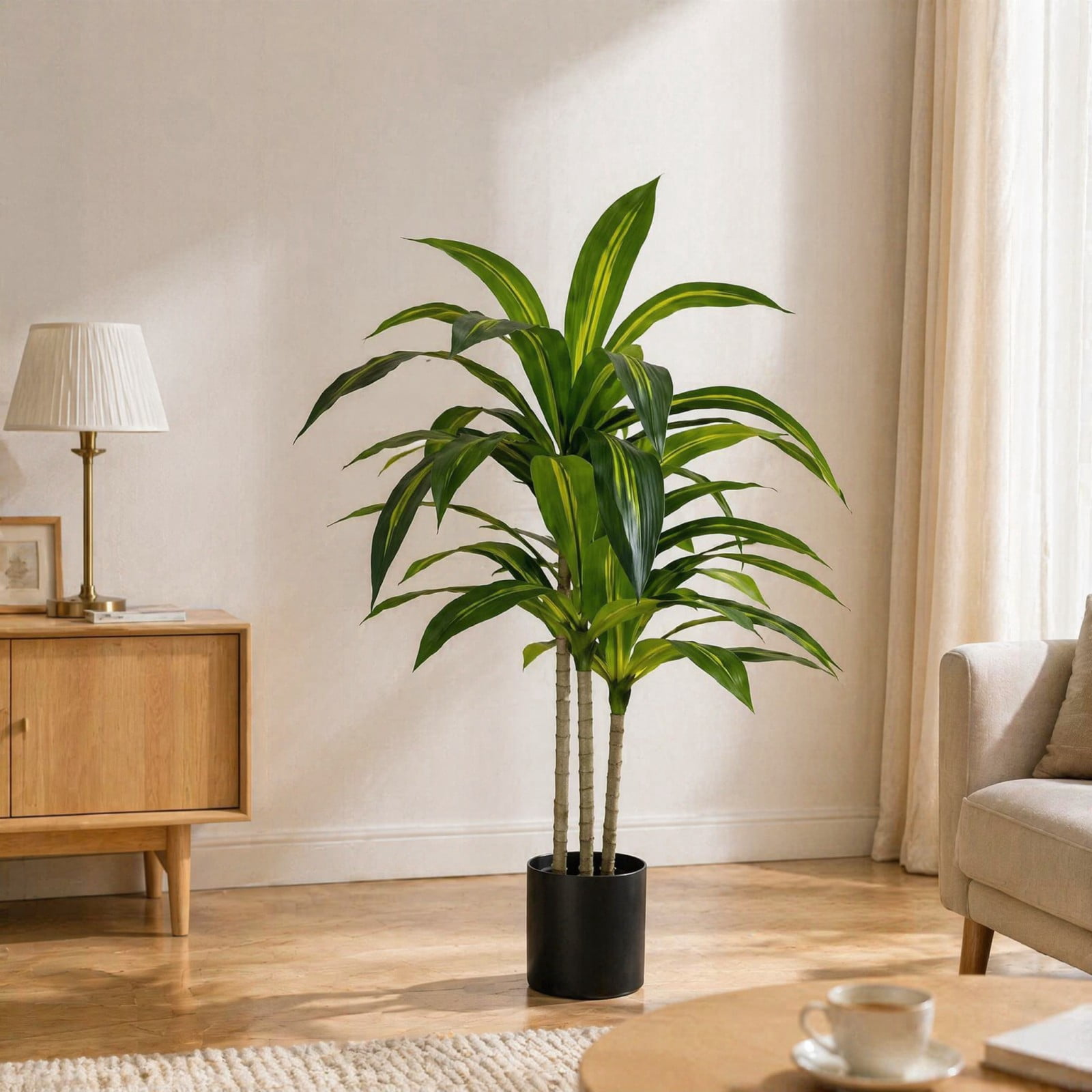 BEAUTYPEAK 3.6FT Artificial Dracaena Tree Fake Plants for Indoor Outdoor Decor, Black Pot