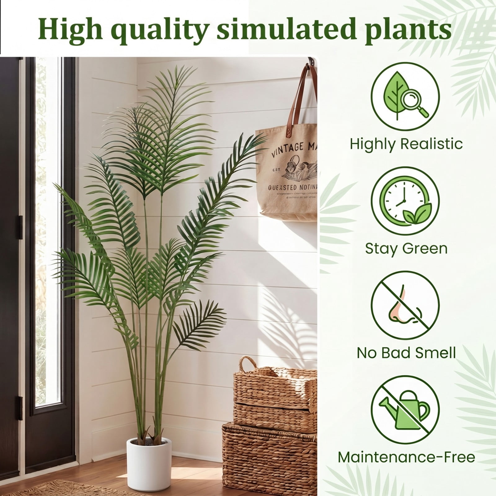 BEAUTYPEAK 5.3FT Artificial Palm Plants Fake Pre Potted Faux Green Tree Tall Fake House Plants Indoor Outdoor Floor Plant